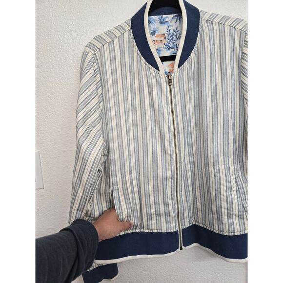 Faherty Reversible Mandalay Bomber Jacket Women’s XL Blue Tan Soft Cotton EUC - Picture 6 of 11